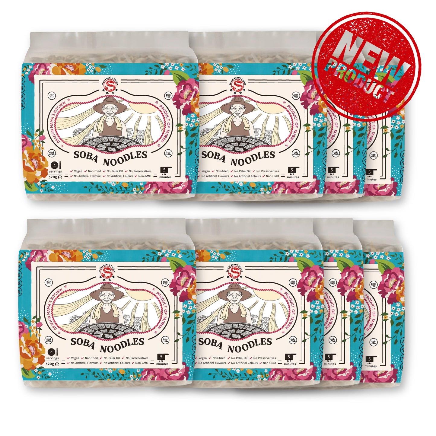 DRAGON MAMA'S KITCHEN｜ Taiwanese Soba noodles 320g ｜ Vegan · Non-fried · No Palm oil · No Preservatives · No Artificial Flavours · No Artificial Colours · Non-GMO [Pre-order]