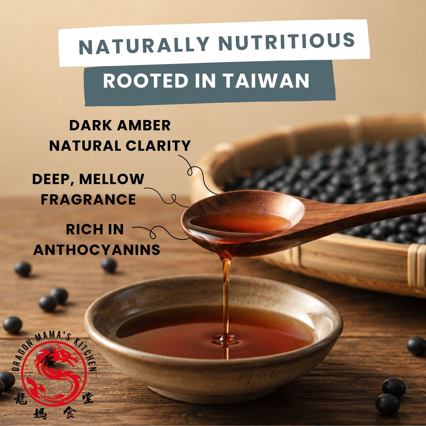 DRAGON MAMA'S KITCHEN | No Soy Black Soy Sauce (420ml) Gluten Free · Vegan · Plant Based · No Preservatives · No Artificial Flavours · No Artificial Colours · Non-GMO